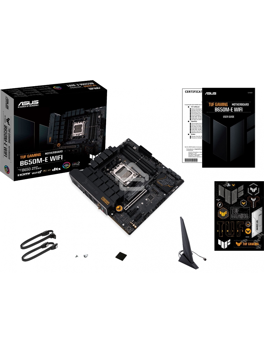 Материнская плата ASUS TUF GAMING B650M-E WIFI, AM5, AMD B650, 4xDDR5, 4xSATA, 2xM.2, 1xPCI-E 4.0 x16, 2xPCI-E x1, 2xDP, 1xHDMI, 1x 2.5Gb LAN, 1xUSB-A 3.2 Gen 2, 2xUSB-A 3.2 Gen 1, 4xUSB 2.0, 1xUSB-C 3.2 Gen 2, 3x3.5 мм, 7.1, Micro-ATX