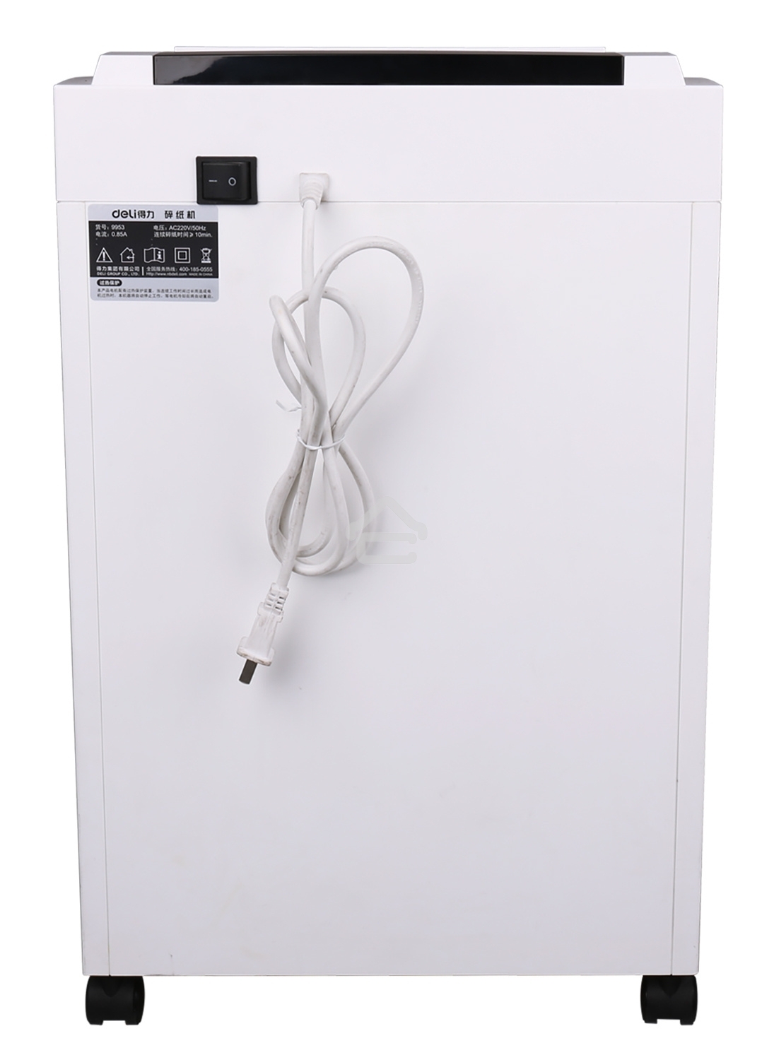 Шредер Deli 9953 белый (секр.P-5)/фрагменты/8лист./23лтр./скрепки/скобы/пл.карты/CD