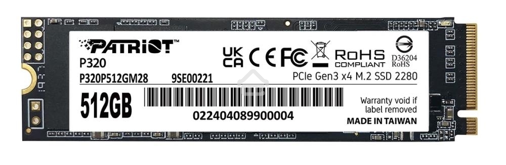 Накопитель SSD Patriot P320, 1Tb, PCIe 3.0 x4, M.2 2280, NVMe, R/W 3000/2200