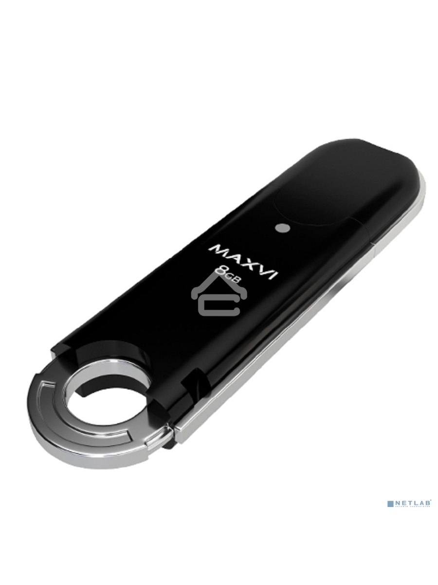 Флеш диск Maxvi P2 8GB USB 2.0 black, монолит с колпачком, ABS пластик