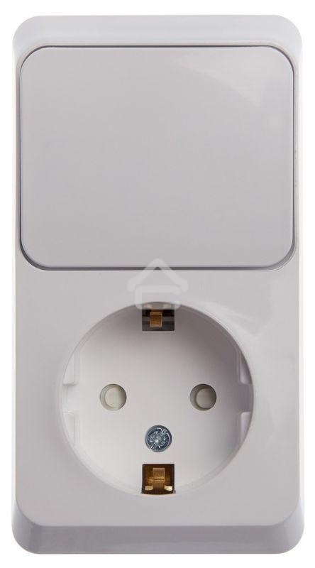 Блок Schneider-electric BPA16-201B ЭТЮД О/У: РОЗЕТКА с заземл. со шт. + ВЫКЛЮЧАТЕЛЬ 1-клавиш., БЕЛЫЙ, Россия