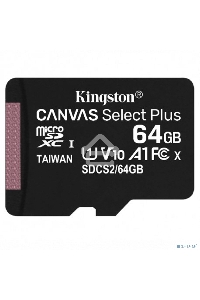Флеш карта microSDHC 64GB microSDXC Class10 Kingston <SDCS2/64GBSP> Class10 UHS-I Canvas Select up to 100MB/s