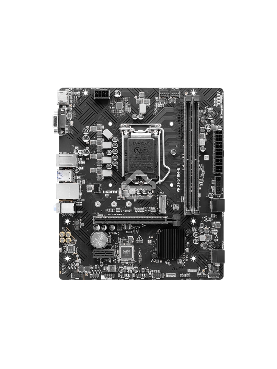 Материнская плата MSI PRO-H510M-B-II, LGA 1200, Intel H470, 2xDDR4, 4xSATA, 1xM.2, 1xPCIe x16, 1xPCIe x1, 1xHDMI, 1xVGA, 1x 1Gb LAN, 4xUSB-A 2.0, 2xUSB-A 3.2 Gen 1, 3x3.5 мм, 7.1, mATX