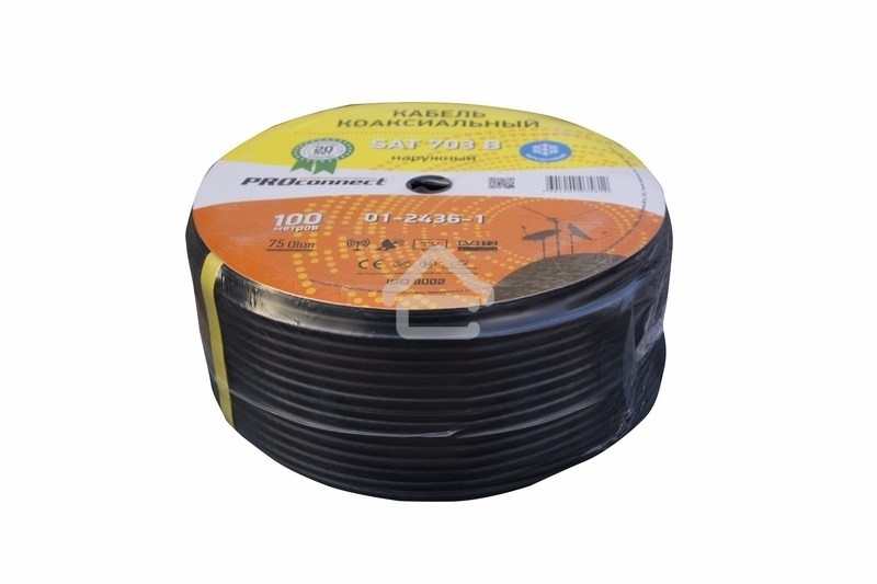Кабель коаксиальный PROconnect SAT 703 B, Cu/Al/Al, 75%, 75 Ом, бухта 100 м, черный OUTDOOR