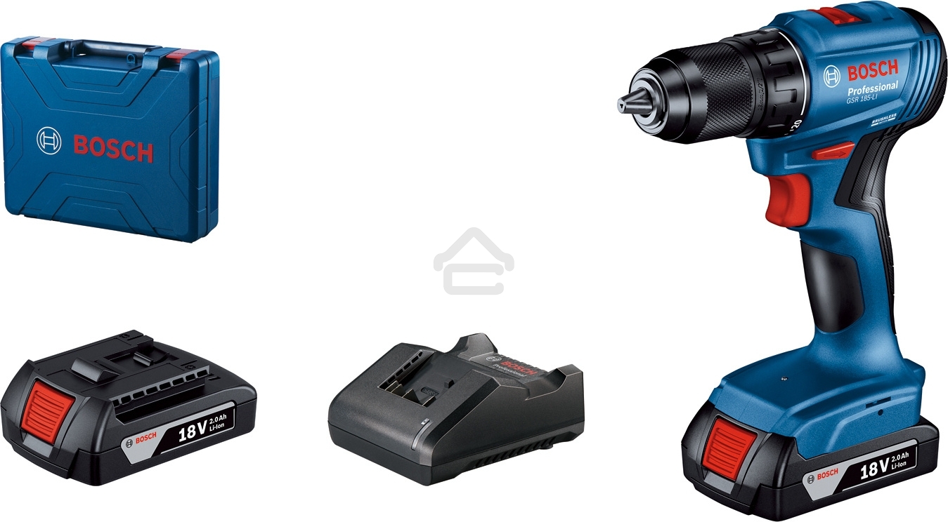 Дрель-шуруповерт Bosch GSR 185-LI 06019K3000, Аккумуляторная, 18В, 2 АКБ, Кейс