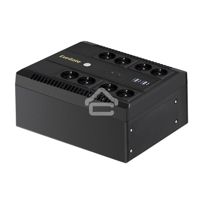 Источник бесперебойного питания ExeGate NEO NNB-600.LED.AVR.8SH.CH <600VA/360W, LED, AVR, 8*Schuko, 4*USB-порта для зарядки, Black>