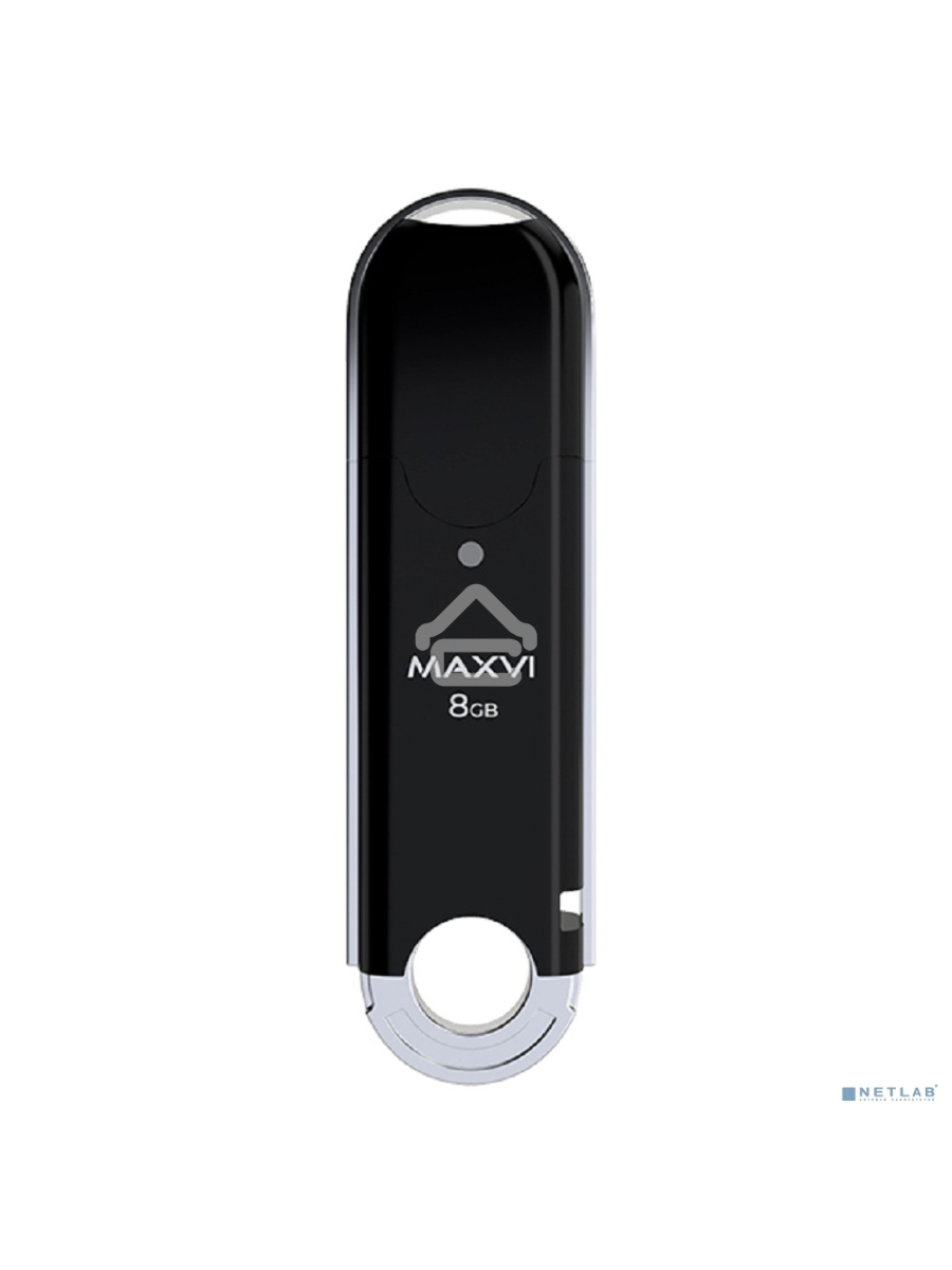 Флеш диск Maxvi P2 8GB USB 2.0 black, монолит с колпачком, ABS пластик