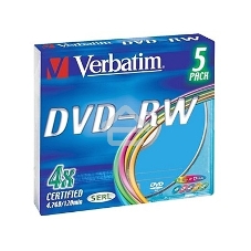 Диск DVD-RW Verbatim 4.7Gb 4x Slim case (5шт) Color (43563)