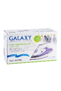 Утюг Galaxy Line GL 6106, белый с фиолетовым, паровой, 2200 Вт, постоянный пар 50 г/мин, паровой удар 180 г/мин, функции: «Самоочистка», «Антикапля», «Антинакипь», функция увлажнения, вертикальное отпаривание, индикатор нагрева, защита от перегрева, керам
