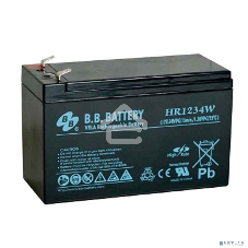 Батарея для ИБП B.B. Battery серия HR, HR1234W, напряжение 12В, емкость 9А·ч (разряд 20 часов), емкость 7А·ч (разряд 10 часов), макс. ток разряда (5 сек.) 105А, макс. ток заряда 2.1A, свинцово-кислотная типа AGM, клеммы Т2, ДxШxВ 151x65x100мм., вес 2.5кг.