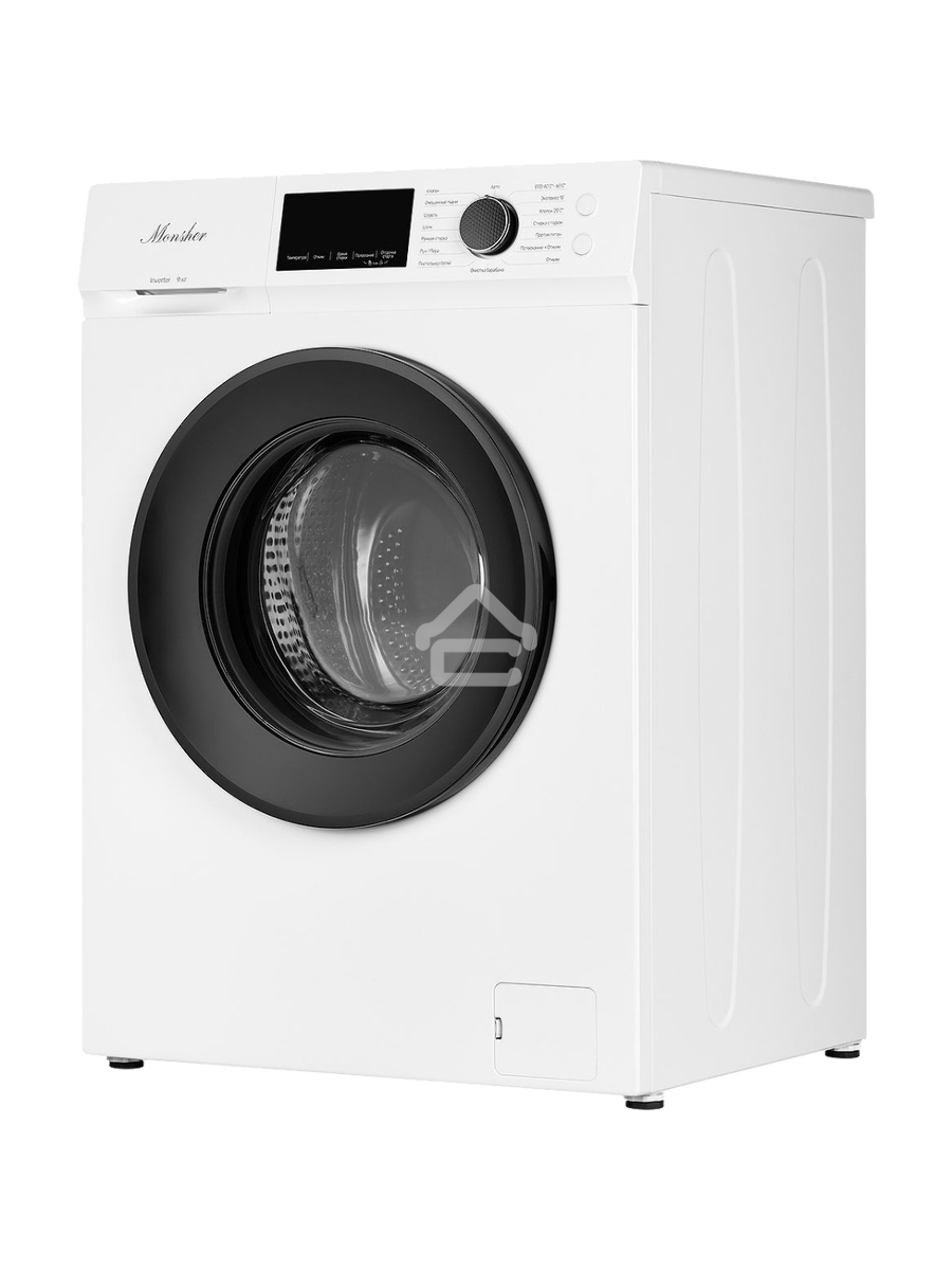 Стиральная машина MONSHER MWM 500 Blanc, отдельностоящая, фронтальная, 16 программ, загрузка 9 кг, 1200 об/мин, сенсорное/механическое управление, инверторный двигатель, отложенный старт, блокировка от детей, энергоэффективность А+++, цвет белый