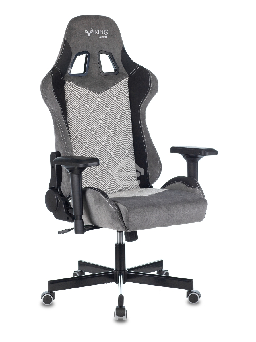 Кресло игровое Zombie VIKING 7 KNIGHT Fabric серый Loft ромбик текстиль/эко.кожа с подголов. крестовина металл