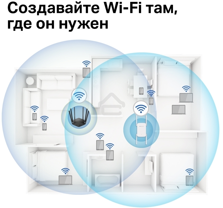 Роутер AC1900 Wi-Fi Range ExtenderSPEED: 600 Mbps at 2.4 GHz + 1300 Mbps at 5 GHz SPEC:4× Fixed External Antennas, 1× Gigabit Port, Wall PluggedFEATURE: MERCUSYS APP, WPS/Reset Button, Signal Indicator, Range Extender/Access Point mode, Adaptive Path