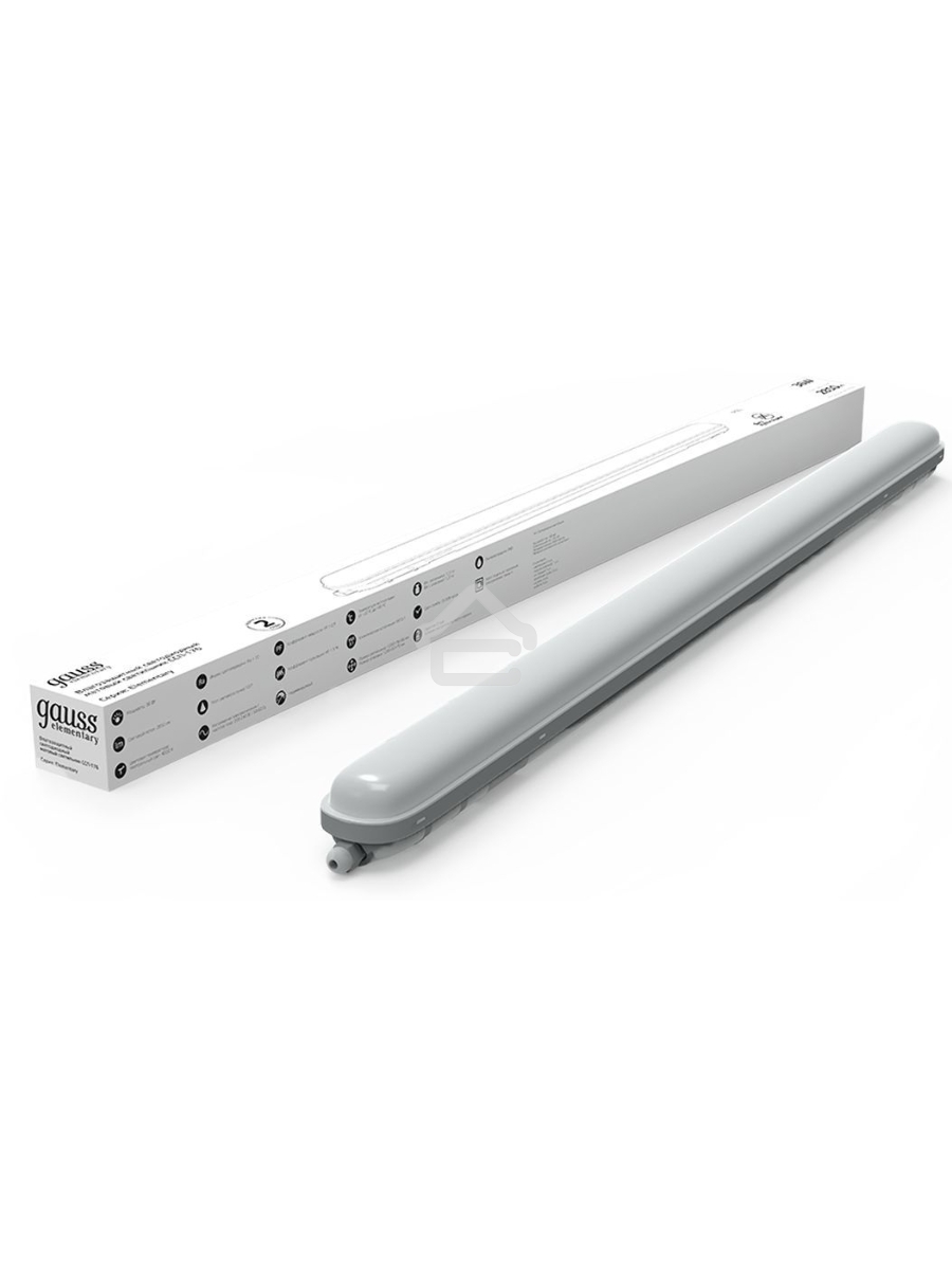 Влагозащитный светодиодный светильник Gauss ССП-176 Elementary IP65 1200*76*66 36W 2880lm 6500K матовый 1/12