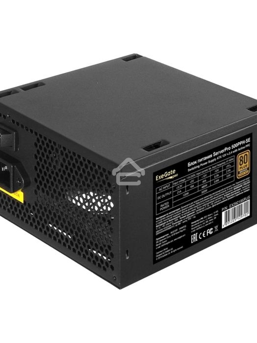 Серверный блок питания500W ExeGate ServerPRO 80 PLUS Bronze, 500PPH-SE (ATX, for 3U+ cases, APFC, КПД 89% (80 PLUS Bronze), 12cm fan, 24p, (4+4)p, PCIe, 5SATA, 3IDE, black)
