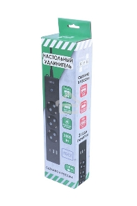 Бытовой удлинитель PowerCube, 3р с/з вык.,3USB, 3500 Вт, 16А, 1.9 м, 3*1,0 (черный) PC-6B-2M