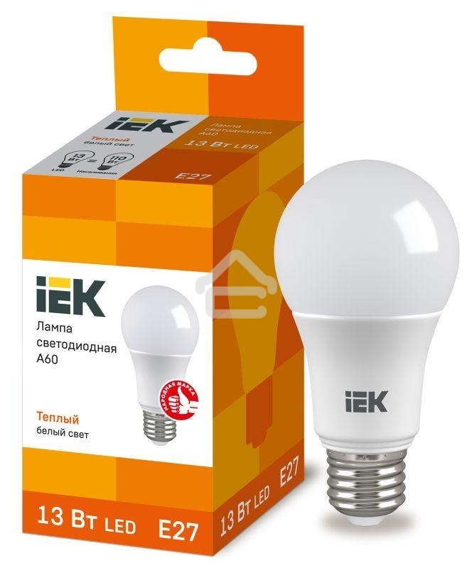 Лампа Iek LLE-A60-13-230-30-E27 светодиодная ECO A60 шар 13Вт 230В 3000К E27 IEK