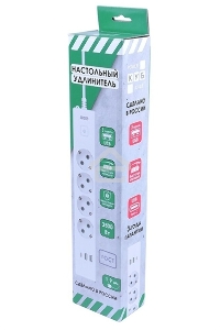Бытовой удлинитель PowerCube, 4р с/з вык., 3USB, 3500 Вт, 16А, 1.9 м, 3*1,0 (белый) PC-6-2M