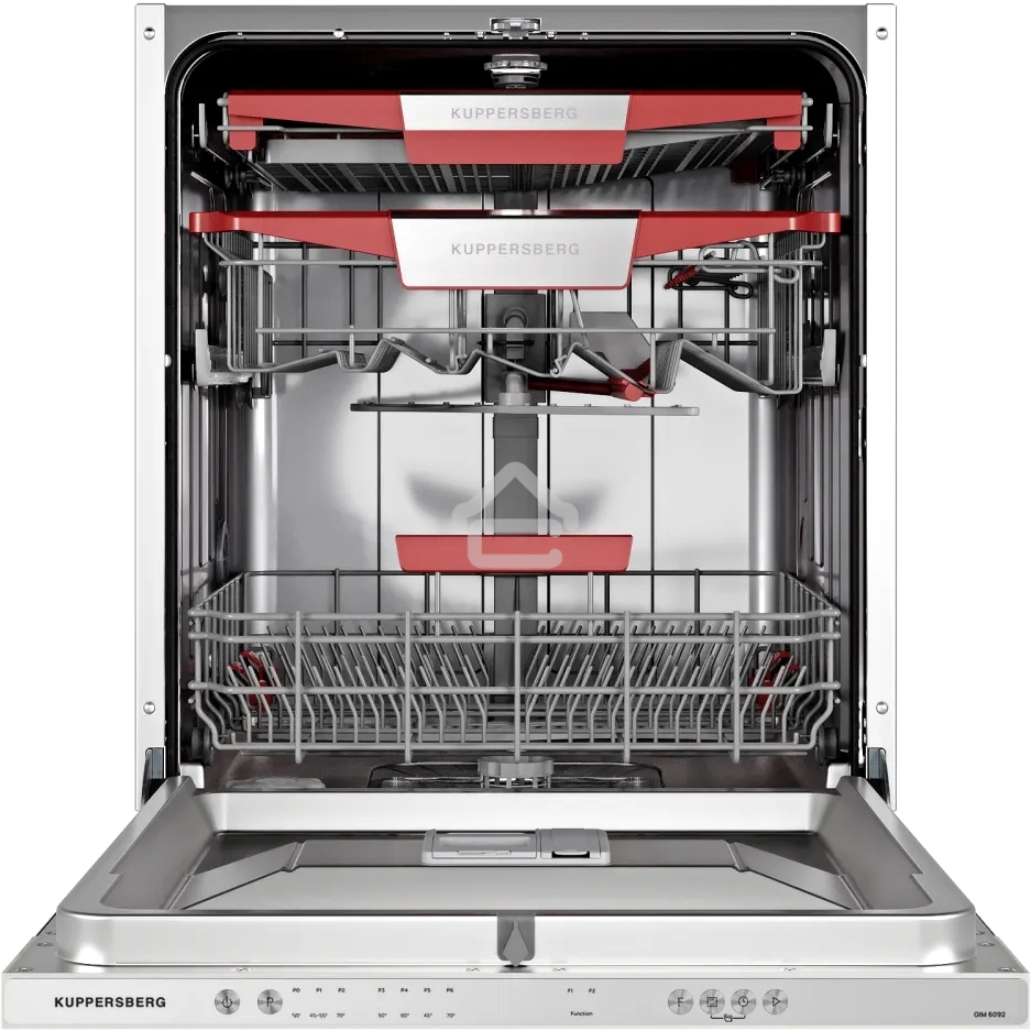 Встраиваемая посудомоечная машина Kuppersberg GIM 6092, High-Tech, 60 см, 15 комплектов, 7 программ, 3 корзины, конденсационная сушка, луч на полу, полная защита от протечек, индикатор отсутствия соли и ополаскивателя, отображение времени мытья, кнопочное