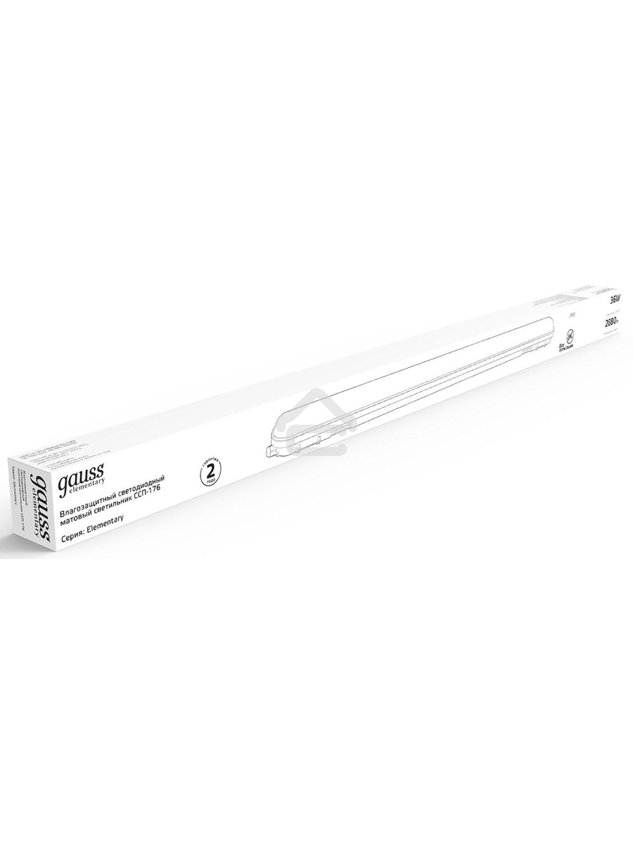 Влагозащитный светодиодный светильник Gauss ССП-176 Elementary IP65 1200*76*66 36W 2880lm 6500K матовый 1/12