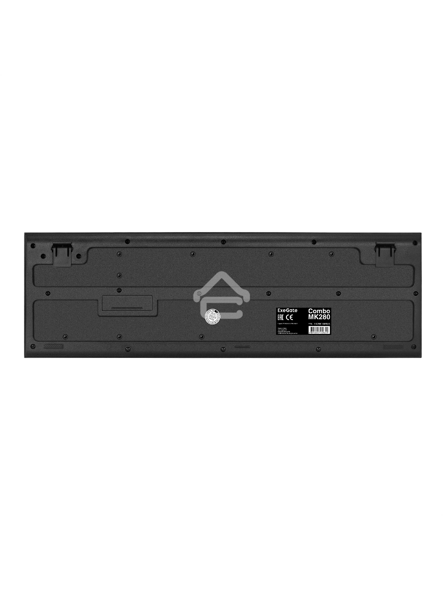 Комплект беспроводной ExeGate Professional Standard Combo MK280 (клавиатура полноразмерная влагозащищенная 104кл. + мышь оптическая 1000dpi, 3 кнопки и колесо прокрутки; USB, радиоканал 2,4 ГГц, радиус действия до 10м, черный, Color Box)
