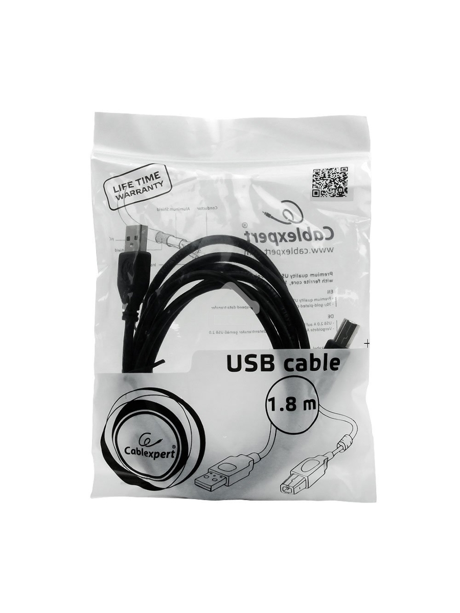Кабель Gembird CCF-USB2-AMBM-6 USB 2.0 кабель PRO для соед. 1.8м AM/BM позол.конт., фер.кол., пакет