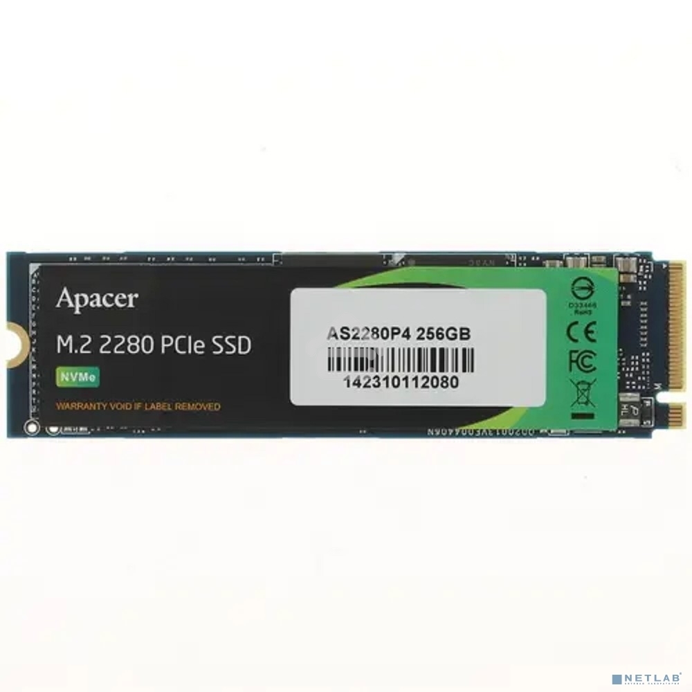 Накопитель SSD Apacer AS2280P4, 256Gb, M.2 2280, PCIe 3.0 x4, NVMe, R/W 2100/1300