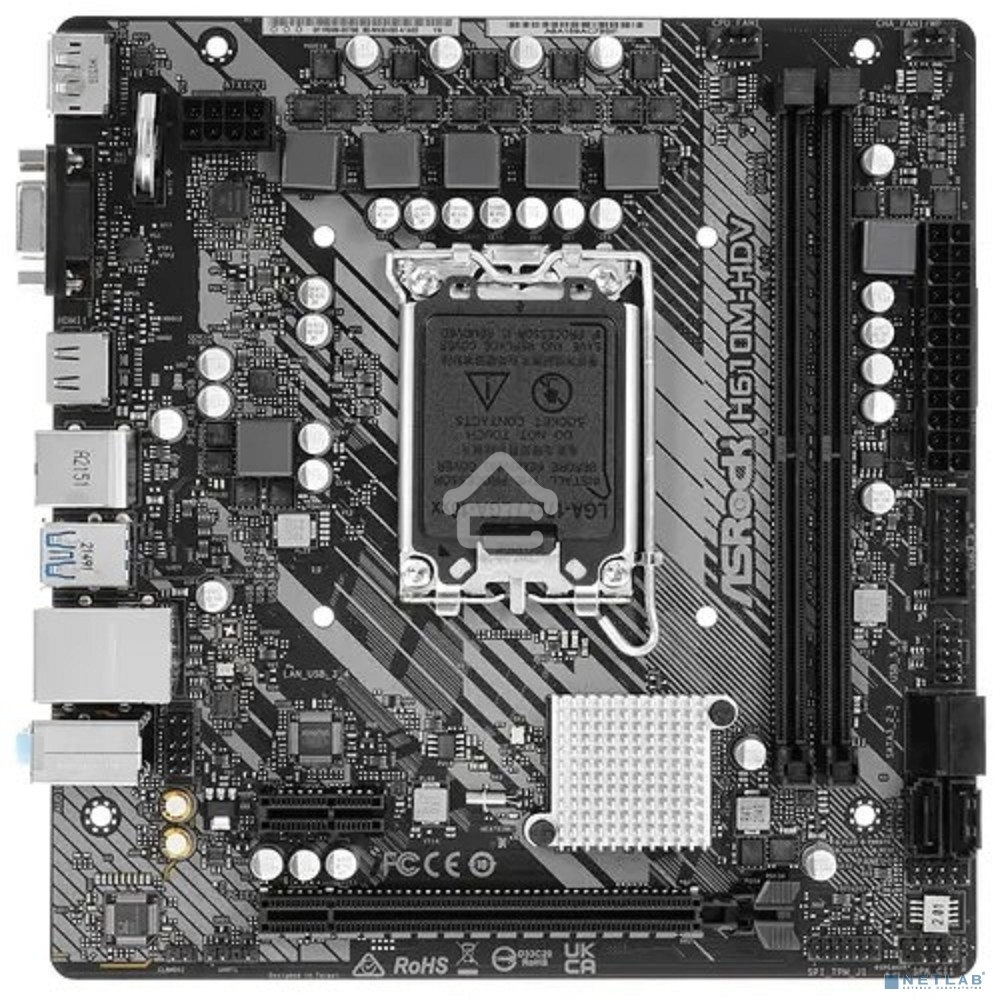 Материнская плата ASRock H610M-HDV, LGA 1700, Intel H610, 2xDDR4, 4xSATA, 1xPCIe 4.0 x16, 1xPCIe x1, 1xHDMI, 1xDP, 1xVGA, 1x 1Gb LAN, 2xUSB-A 3.2 Gen 1, 4xUSB-A 2.0, 3x3.5 мм, 7.1, mATX