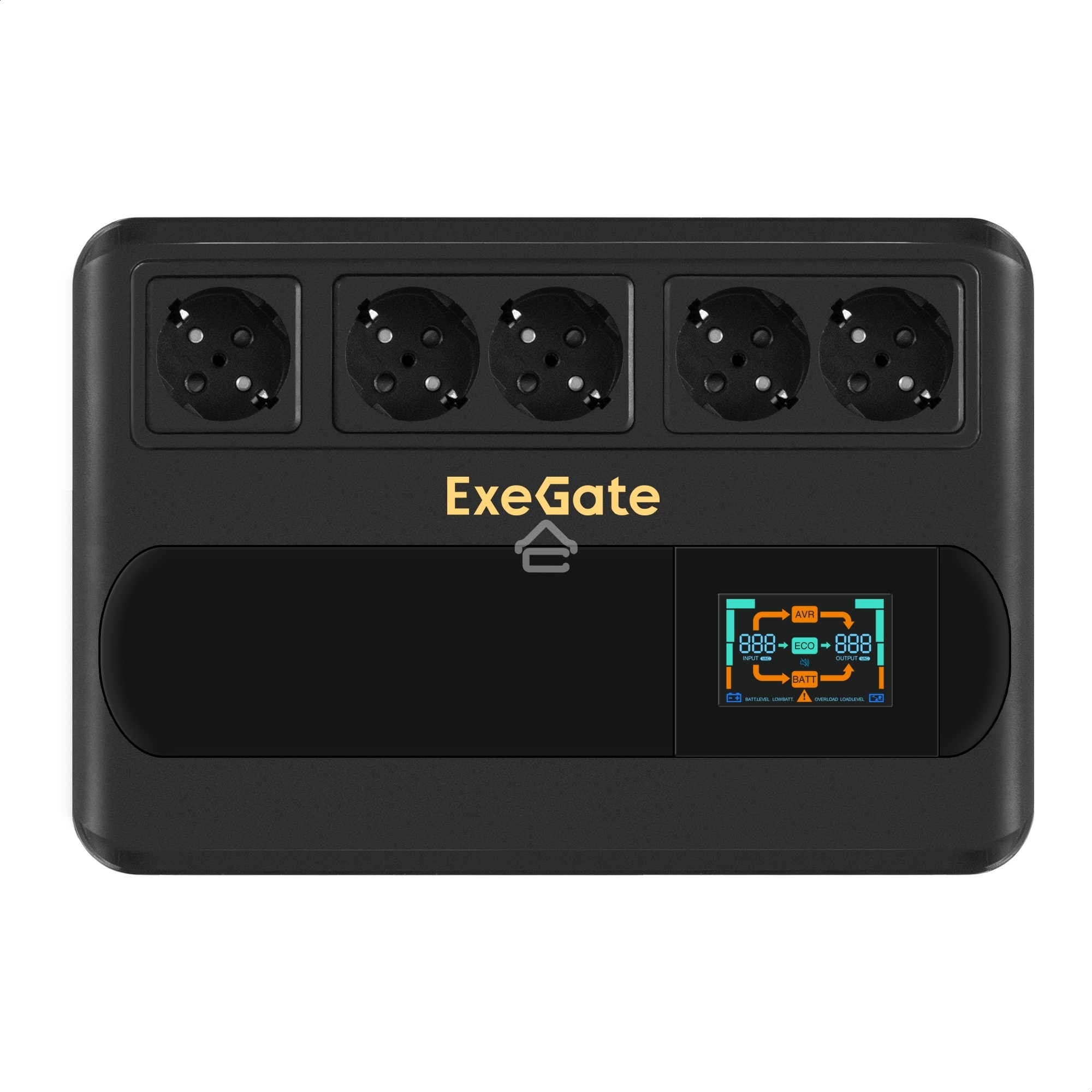 Источник бесперебойного питания ExeGate NEO Smart BU-600.LCD.AVR.5SH <600VA/360W, цветной LCD-дисплей, AVR, 5*Schuko, Black>