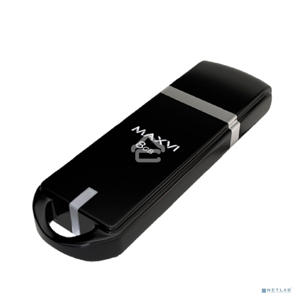 Флешка USB R/W Maxvi P3 8GB USB 2.0 black, монолит с колпачком, ABS пластик