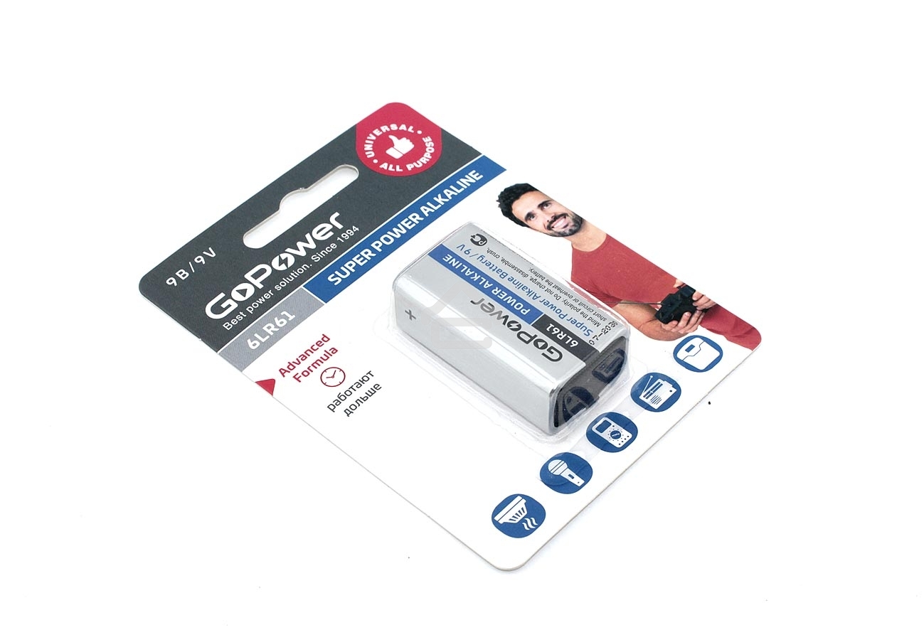 Батарейка GoPower Крона 6LR61 BL1 Alkaline 9V (1/10/240)