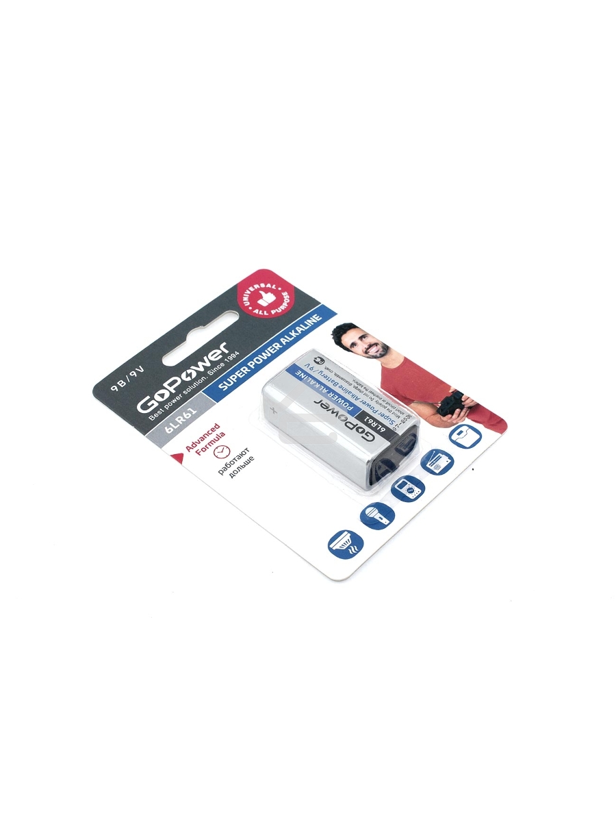 Батарейка GoPower Крона 6LR61 BL1 Alkaline 9V (1/10/240)