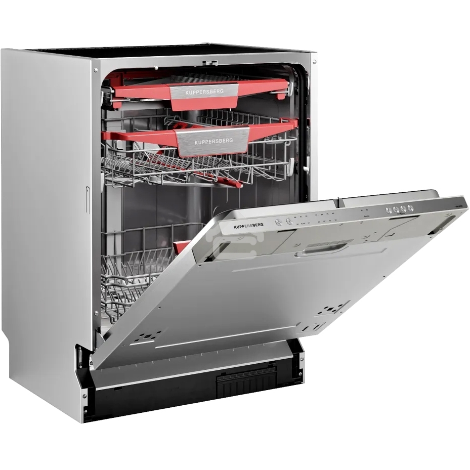 Встраиваемая посудомоечная машина Kuppersberg GIM 6092, High-Tech, 60 см, 15 комплектов, 7 программ, 3 корзины, конденсационная сушка, луч на полу, полная защита от протечек, индикатор отсутствия соли и ополаскивателя, отображение времени мытья, кнопочное