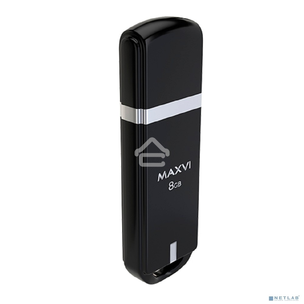 Флешка USB R/W Maxvi P3 8GB USB 2.0 black, монолит с колпачком, ABS пластик