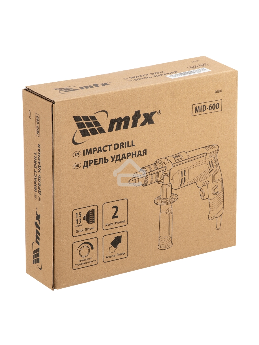 Дрель ударная MID-600, 600 Вт, 0-3000 об/мин, 0-48000 уд/мин MTX