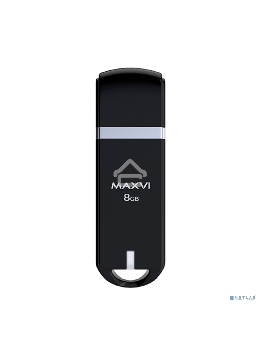 Флеш диск Maxvi P3 8GB USB 2.0 black, монолит с колпачком, ABS пластик