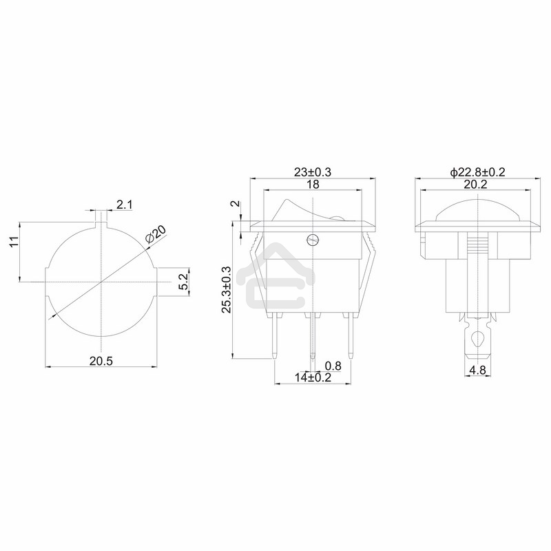 Выключатель клавишный Rexant круглый 12V 16А (3с) ON-OFF черный с зеленой подсветкой