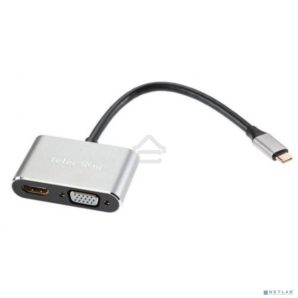 Кабель-концентратор USB3.1 TypeCm -->HDMI+USB3.0+PD+VGA Alum Grey 4K@30Hz, Telecom<TUC055>
