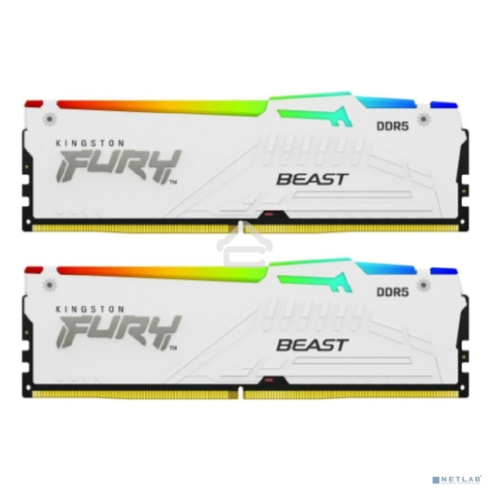 Оперативная память Kingston Fury Beast, DDR5, 32Gb (2x16Gb), 5600MHz, CL40, DIMM, с радиаторами, RGB, белый