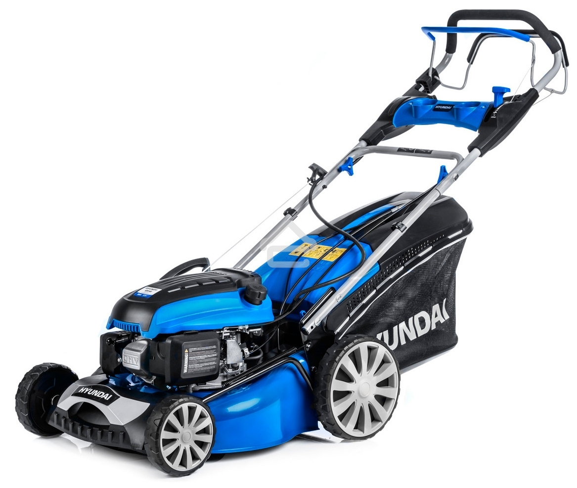 Бензиновая газонокосилка HYUNDAI L 4610SE самоходная, электрозапуск, двигатель Hyundai ICV145,4-х такт, 3.5 л.с./145 см3, Ширина среза 45,7 см, Высота среза 25-75 мм, 35 кг