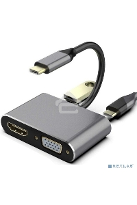 Кабель-концентратор USB3.1 TypeCm -->HDMI+USB3.0+PD+VGA Alum Grey 4K@30Hz, Telecom<TUC055>