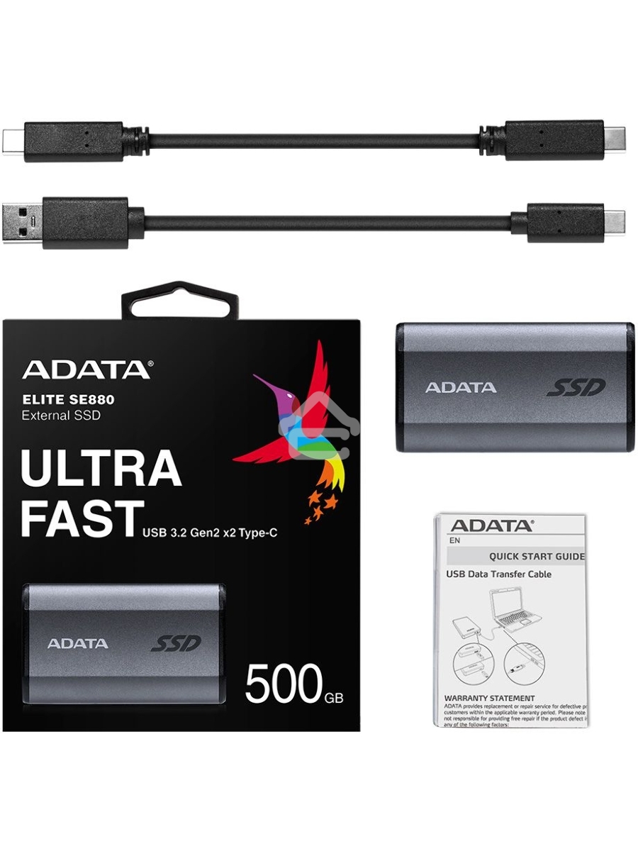 Внешний накопитель SSD ADATA 500ГБ USB-C, SE880, R/W 2000MB/2000MB/s, серый