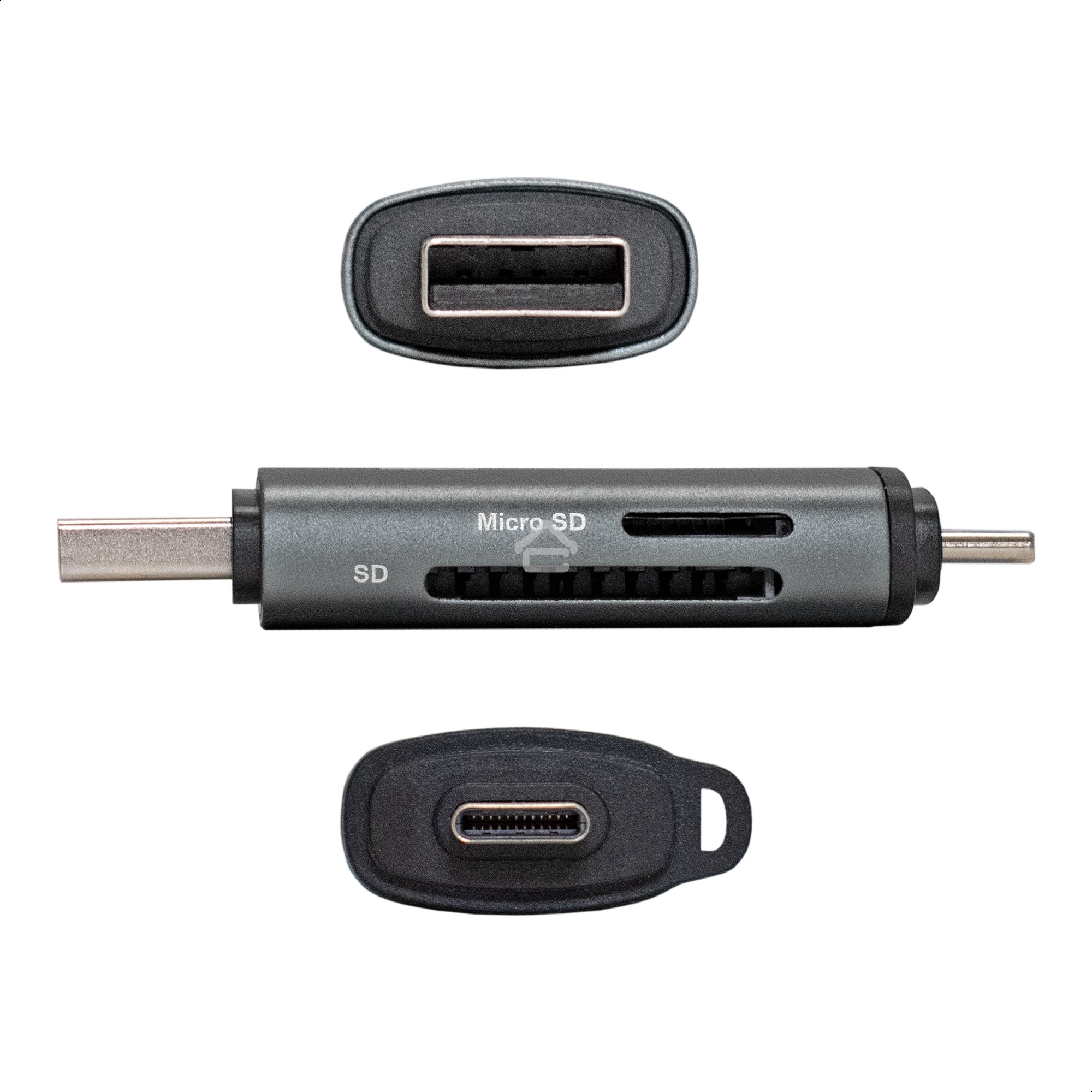 Устройство чтения/записи карт памяти ExeGate CR-201CA (кабель-адаптер USB Type-A/Type-C --> Card Reader, поддержка стандартов: SD/SDHC/MMCII/RS MMC, Micro SD/ Micro SDHC/Micro SDXC, Plug&Play, серый)