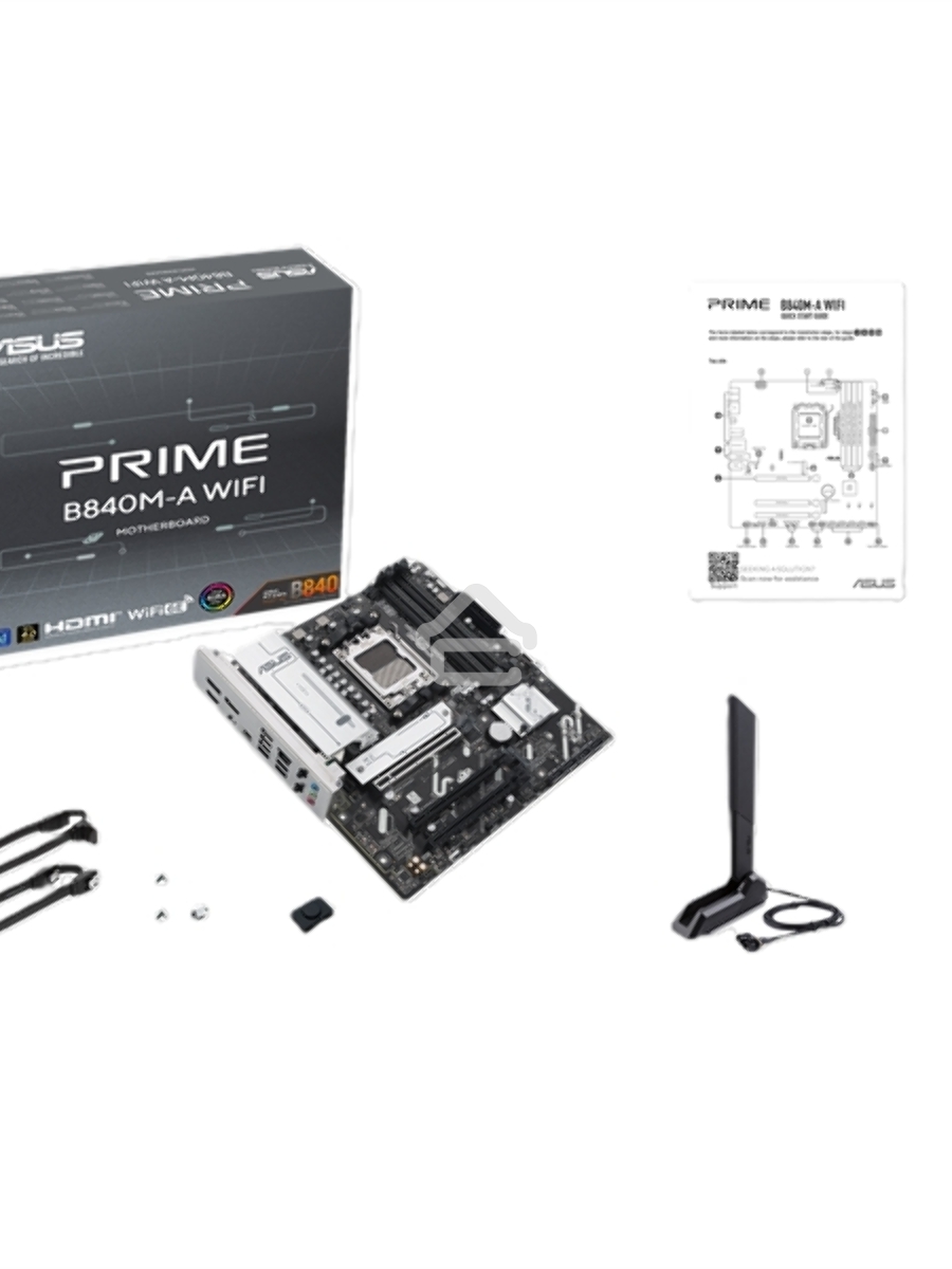 Материнская плата ASUS PRIME B840M-A WIFI, AM5, AMD B840, 4xDDR5, 4xSATA III, 3xM.2, 1xPCIe 4.0 x16, 2xPCIe 3.0 x16 (x1), 2xDP, 1xHDMI, 1x 2.5Gb LAN, Wi-Fi 6E, 2xUSB-A 10Gbps, 1xUSB-C 5Gbps, 4xUSB-A 2.0, 3x3.5 мм, 7.1, micro-ATX
