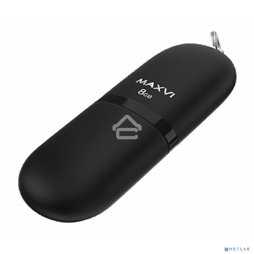 Флешка USB R/W Maxvi SF 8GB USB 2.0 black, монолит с колпачком, soft touch