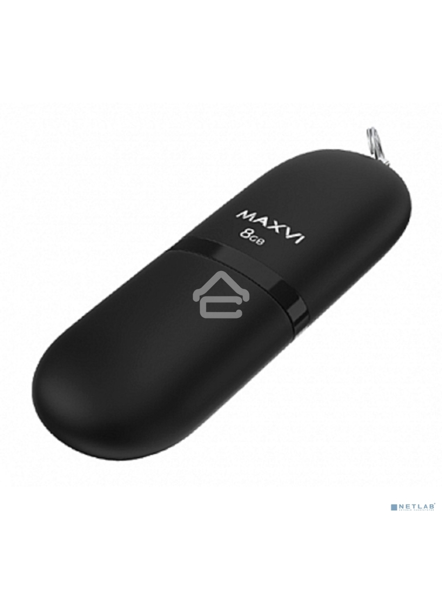 Флеш диск Maxvi SF 8GB  USB 2.0 black, монолит с колпачком, soft touch