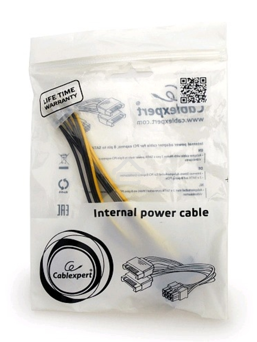 Разветвитель питания Cablexpert CC-PSU-83, 2xSATA->PCI-Express 8pin, для подключения в/к PCI-Е (8pin) к б/п ATX