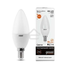 Лампа светодиодная LED Gauss 8Вт E14 220В 2700К Elementary свеча 33118