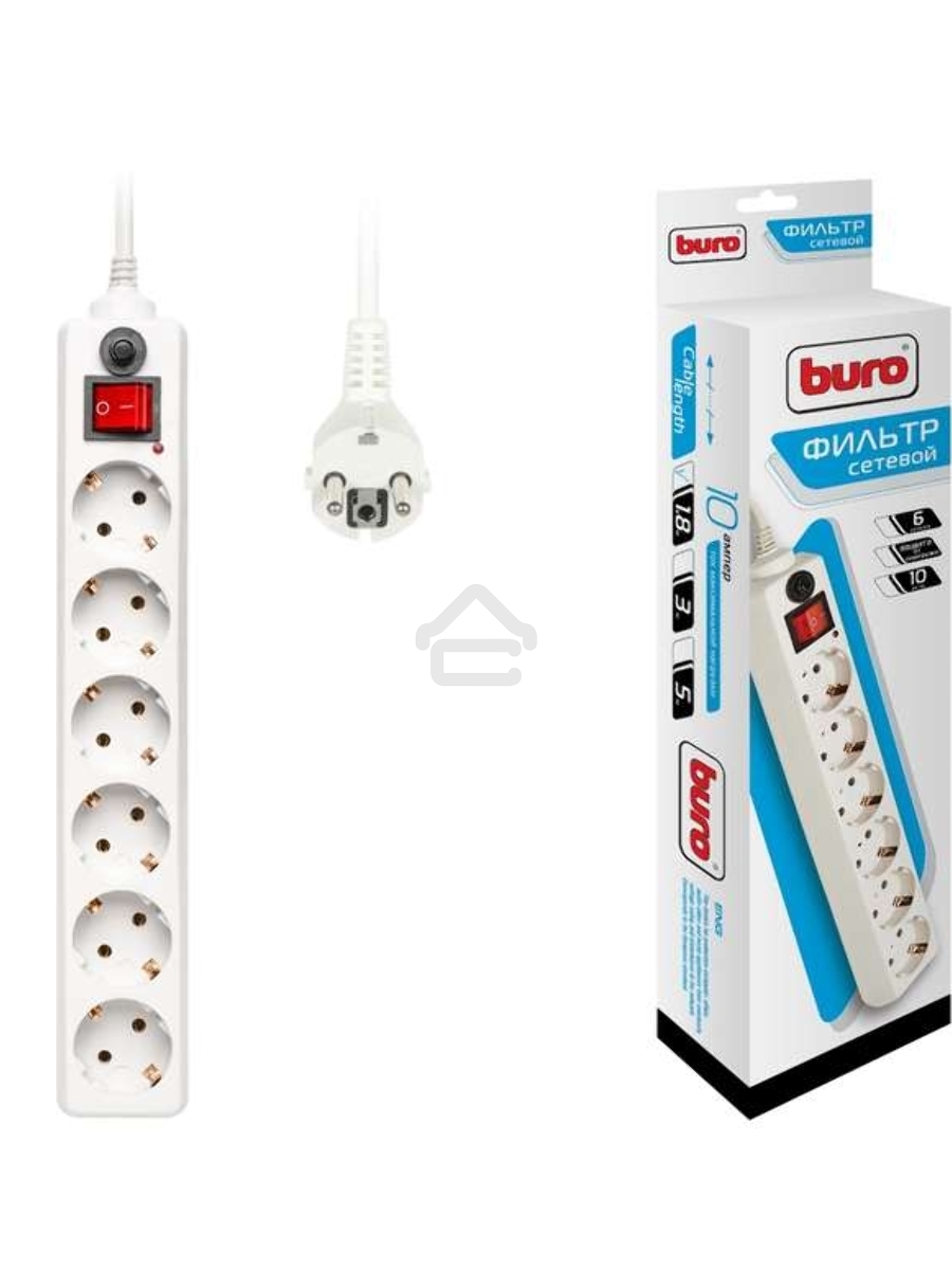 Сетевой фильтр Buro 600SH-1.8-W 1.8м (6 розеток) белый (коробка)