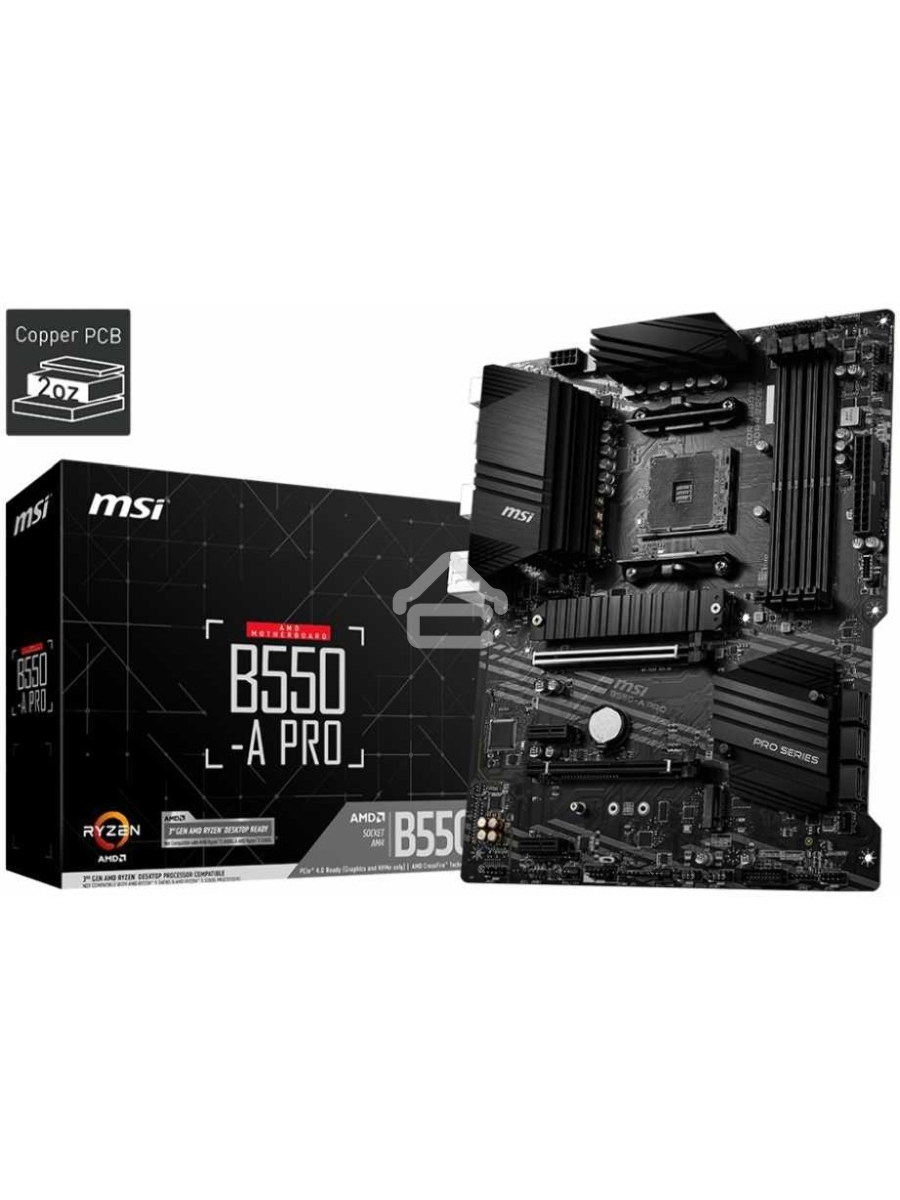 Материнская плата MSI B550-A PRO, AM4, AMD B550, 4xDDR4, 6xSATA, 2xM.2, 1xPCI-E 4.0 x16, 1xPCI-E 3.0 x16, 2xPCI-E x1, 1xHDMI, 1xDP, 1x 1Gb LAN, 4xUSB-A 2.0, 2xUSB-A 3.2 Gen 1, 1xUSB-A 3.2 Gen 2, 1xUSB-C 3.2 Gen 2, 6x3.5 мм, 7.1, ATX